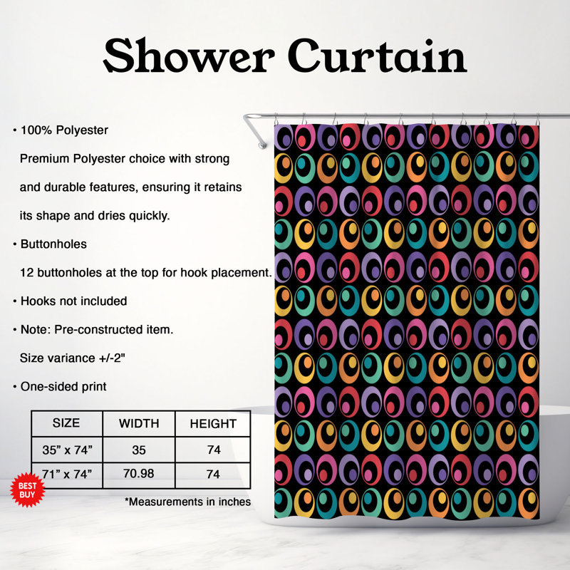 Rideau de douche 1 pièce à pétales colorés 0022, H 74 po x l 71 po