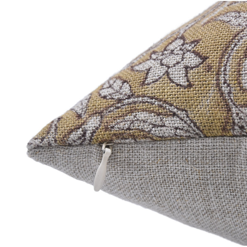Housse de coussin décoratif en lin 14 x 20, housse de coussin en lin épais imprimé à la main, taie d'oreiller - Meraki, Jaune