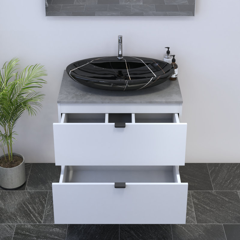 Ensemble de meuble-lavabo simple 31,5 po avec plateau Kareema, Noir, Béton