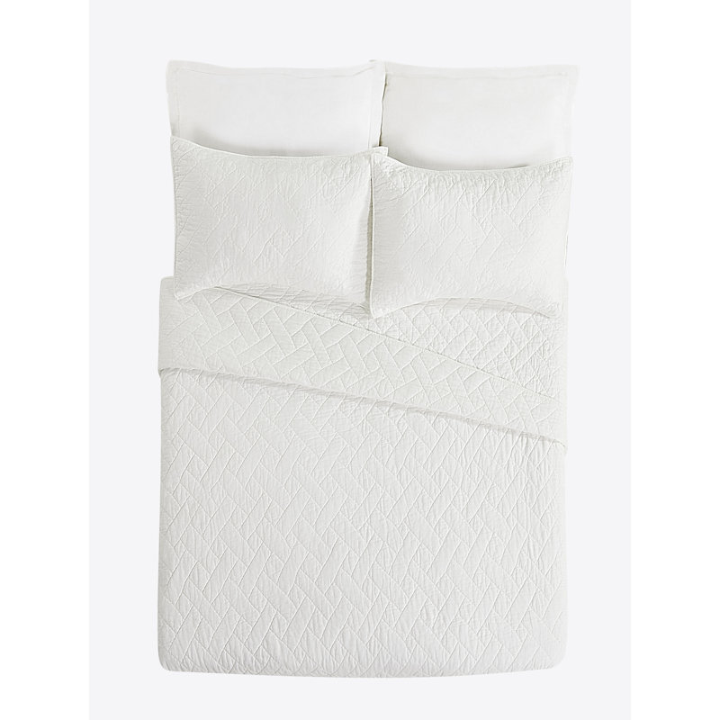 White King Quilted Cotton Basket Weave Coverlet Set
