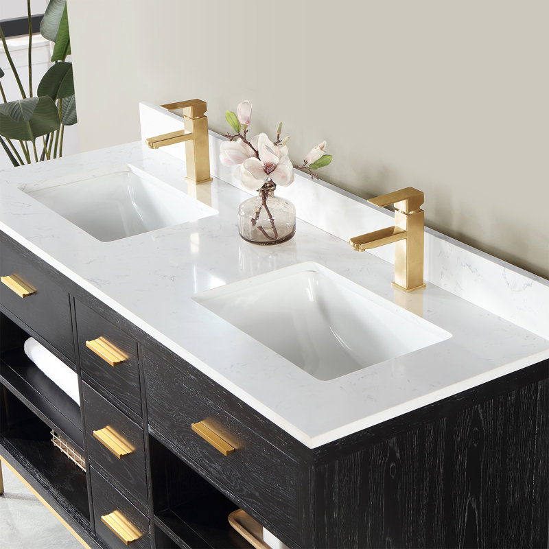 Ensemble de meuble-lavabo double 60 po Arva, Noir, Or
