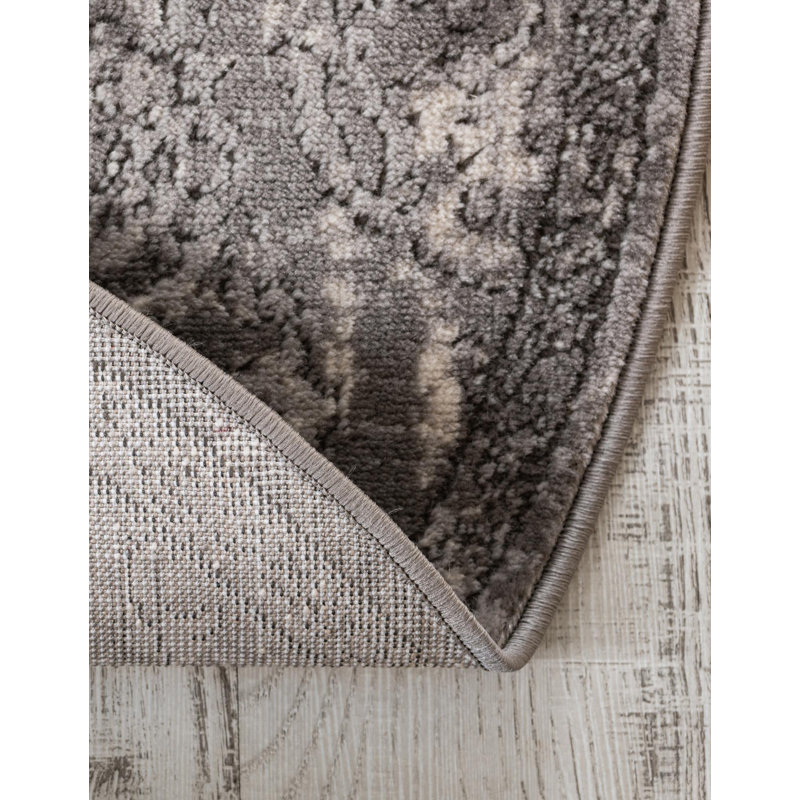 Burrill Abstract Gray Area Rug, Round 6'1"