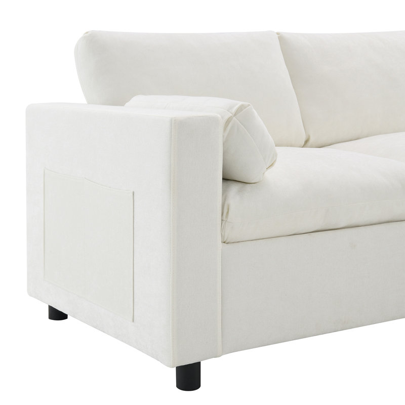 [VIDÉO] Canapé modulaire chenille modulaire de 86,5 po avec poches de rangement, Chenille blanche