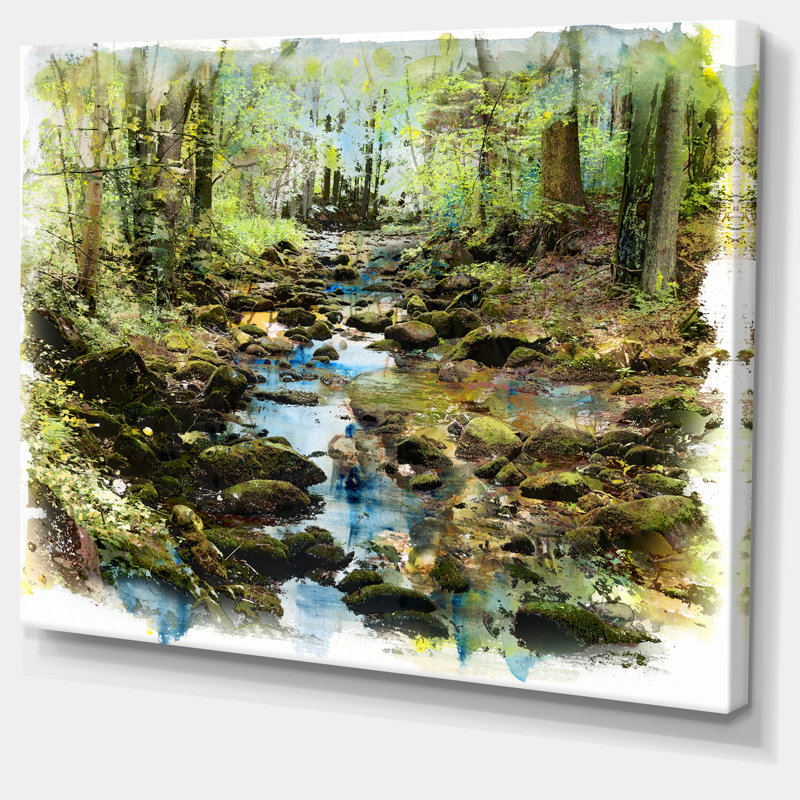 «Stream in the Forest», reproduction de peinture à l'huile sur toile, H 20 po x l 20 po x P 1 po