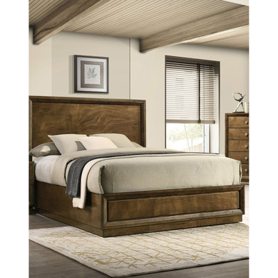 1pc Walnut Queen Size Panel Bed, Solid Rubberwood Bedframe With High Headboard And Veneer, Transitional Bedroom Setup Feature Decor Element Hb Accent