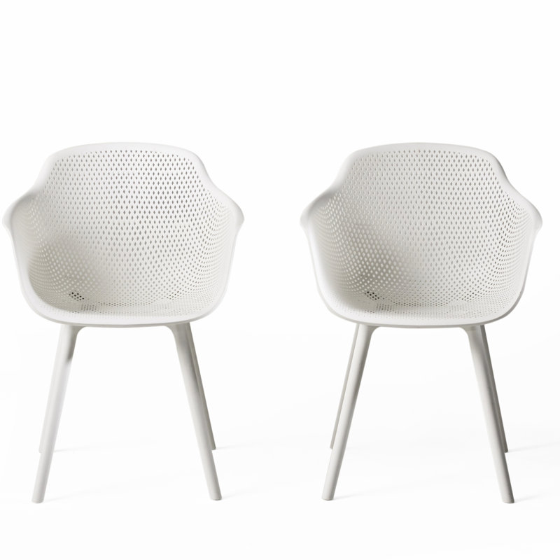 Lotus Chair Outdoor Dining Chairs - White Polypropylene, Weather-, Stable Frame & Stylish Diamond Pattern Design Weather , Modern