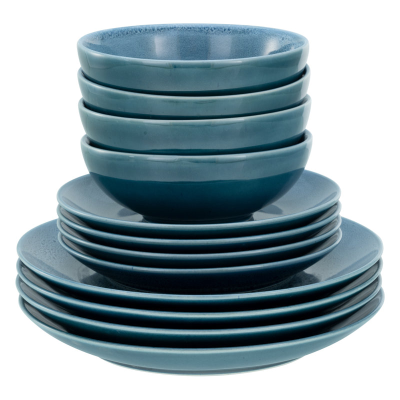 Reactive BLUE Piece Stoneware Dinnerware Set - Service for 4