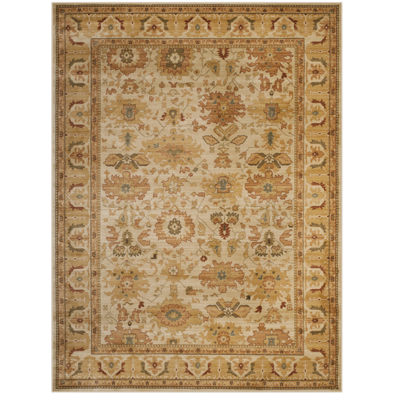Oriental Area Rug in Cream/Orange, Rectangle 9'6" x 13'