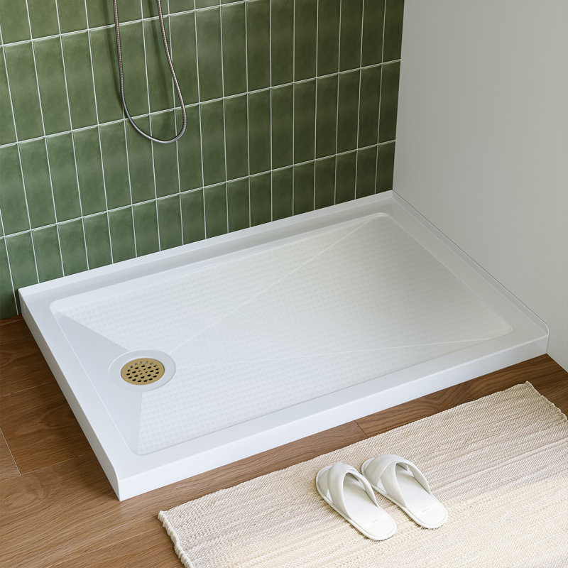 48" W x 32" D White Shower Base with Drain Assembly and Drain Cover Included, Non-slip Shower Pan, Left