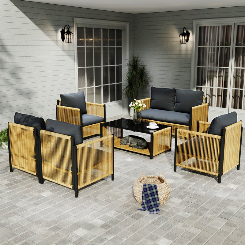 New Comming Patio 6 Pieces  PE Wicker Sofa Set With  Cushion