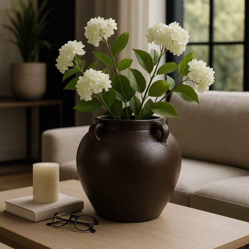 Rustic Heritage Table Vase For Home Decor - Elegant Tall Vase With Textured Finsh And Handles - Decorative Flower Vases Accent - Brown