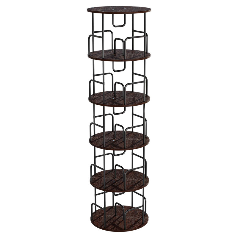 360° Rotating 5-Tier Bookshelf Tower With Smooth Turntable, Space-Saving Vertical Storage For Books And Decor., Walnut