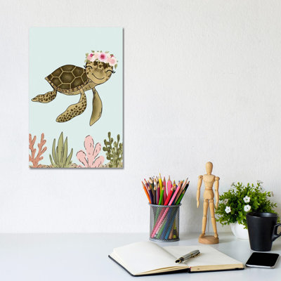 Floral Crown Sea Turtle 1 Piece Wrapped Canvas Wall Art