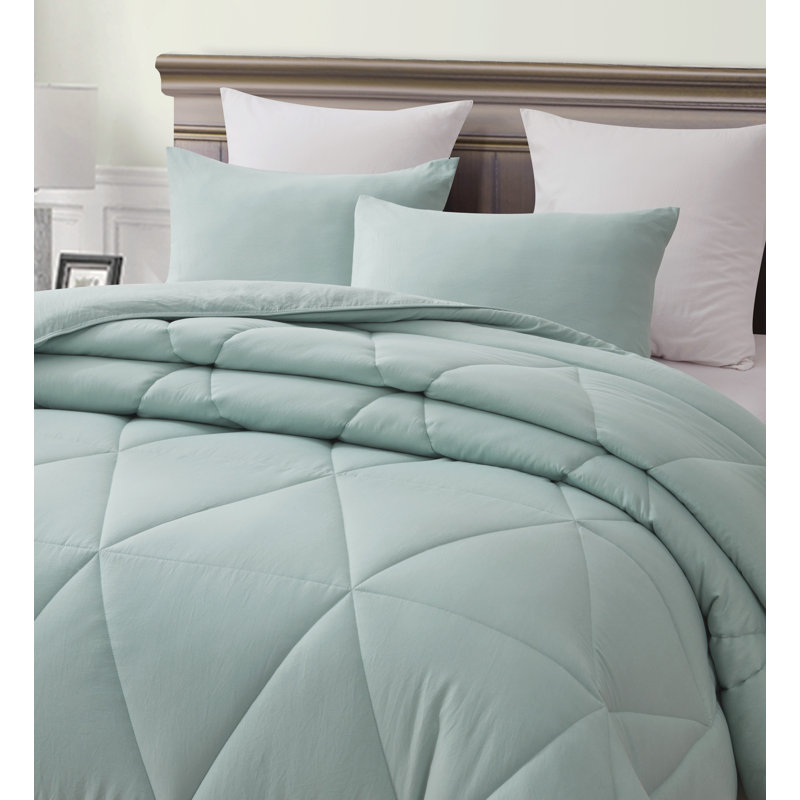 Washed Microfiber Bedding Polyester Comforter, Twin Comforter + 1 Standard Sham, Yellow