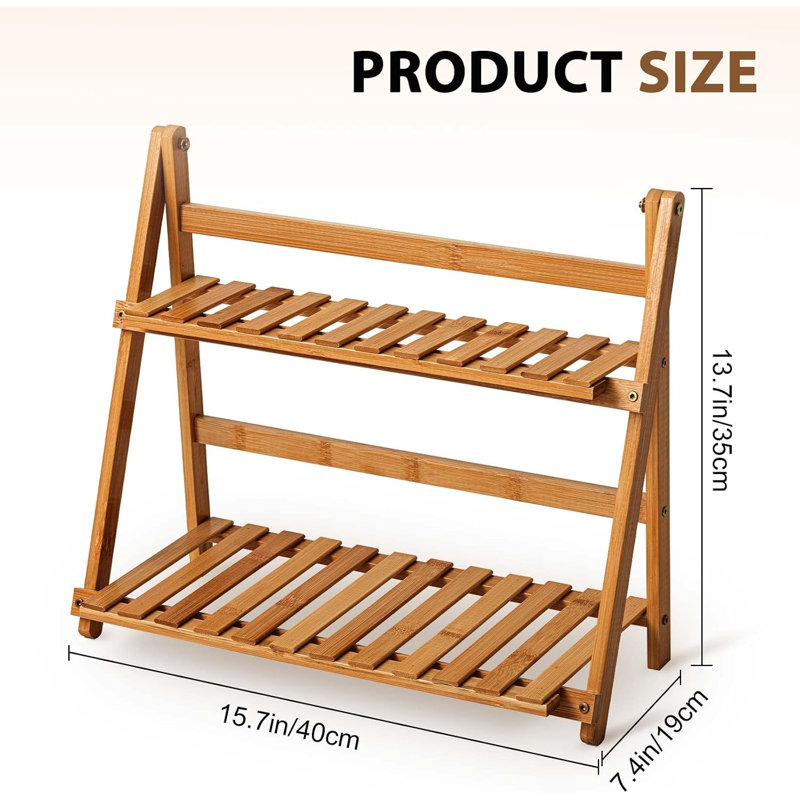 Étagère de rangement pliable en bambou à 2 niveaux pour support de pot de fleurs pour la maison et le salon