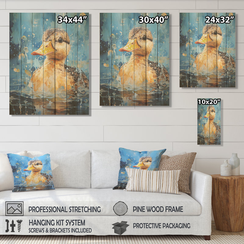 Splashing Duckling Wonder - Canard sur bois, H 44 po x l 34 po