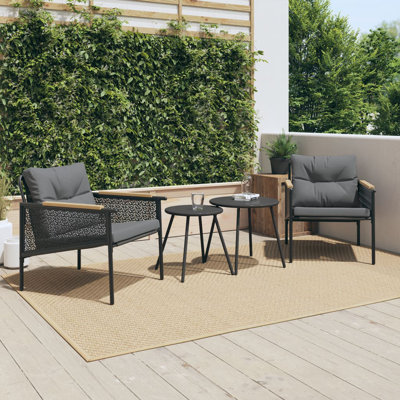 Latitude Run® 4 Piece Balcony Furniture Set With Cushions Black Steel