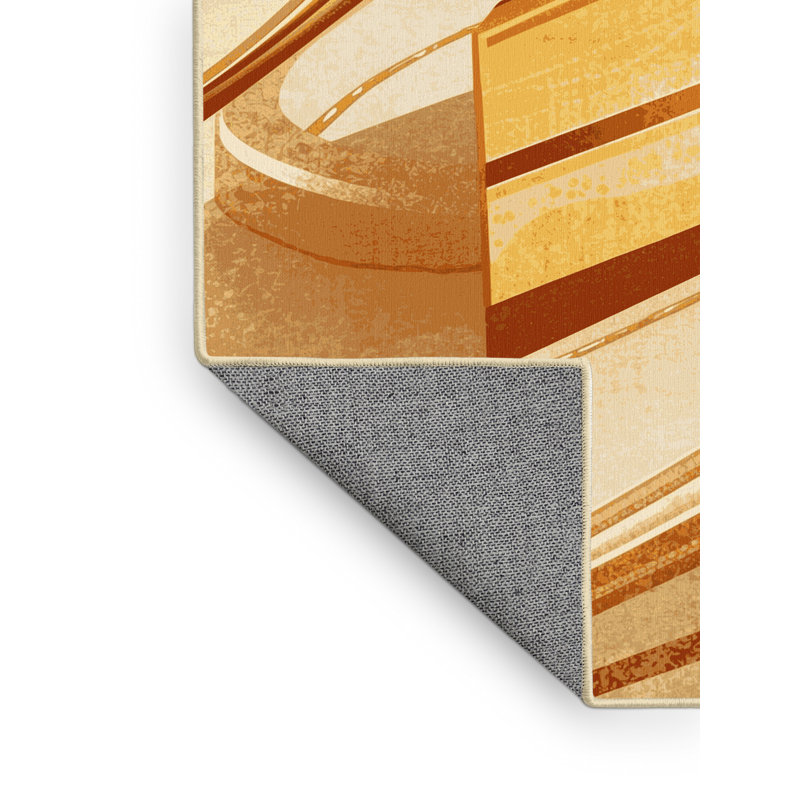 Machine Washable Templeton Cheesecake Posh & Luxe Rug in Beige – Yellow Binding, 6x9