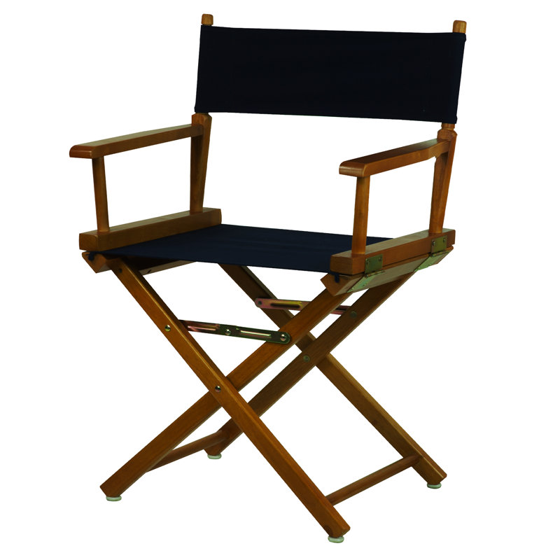 Chaise de réalisateur pliante 18 po, Bleu marine, Chêne miel