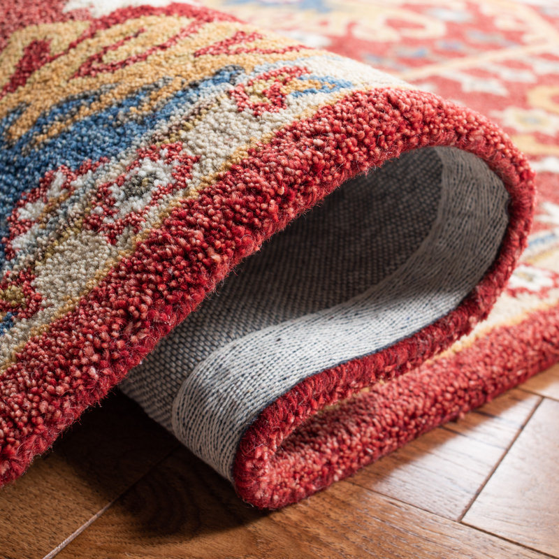 Tapis rouge / jaune en laine touffeté à la main Goddard, Carré 6 pi