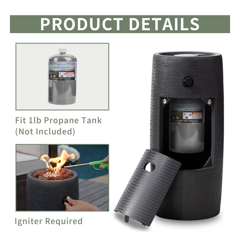 Column Concrete Propane Smokeless Fire Column, Gray