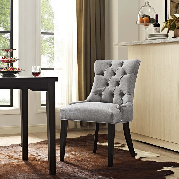 Modern Elegant Button Tufted Upholstered Fabric With Nailhead Trim, Side Chair