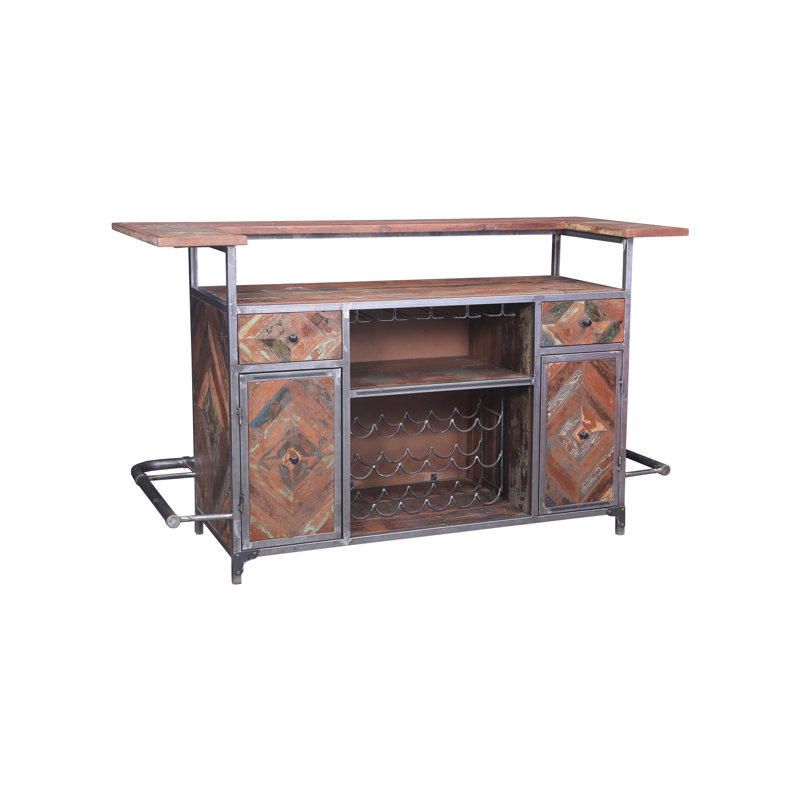 Comptoir de bar, fait de bois et de fer, 72 x 28 x 42