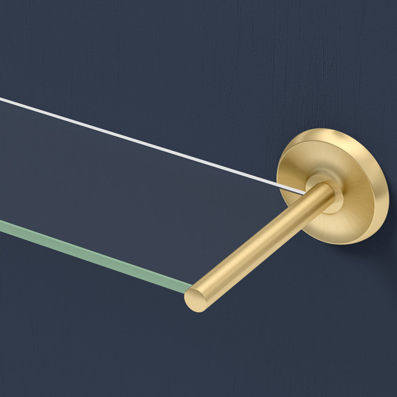 Designer II Wall Mounted 22.50"L Tempered Glass Shelf |Floating Glass Shelf, Brushed Brass