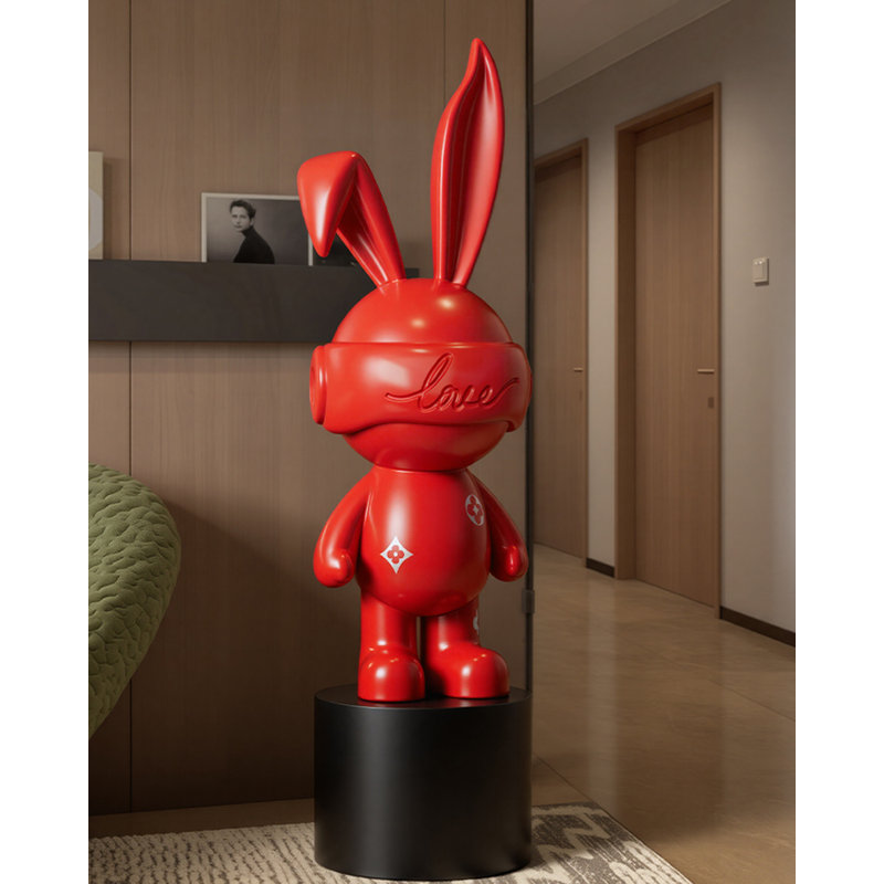 Lapin pelucheux en résine, Rouge