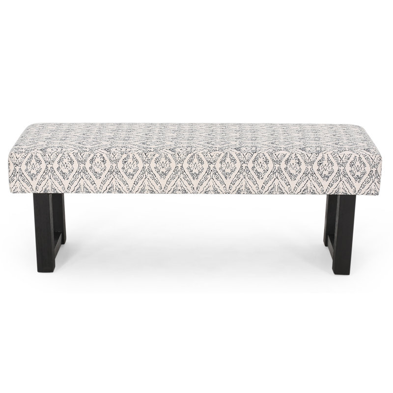Dreydan Fabric Upholstered Bench, Gray/Ikat