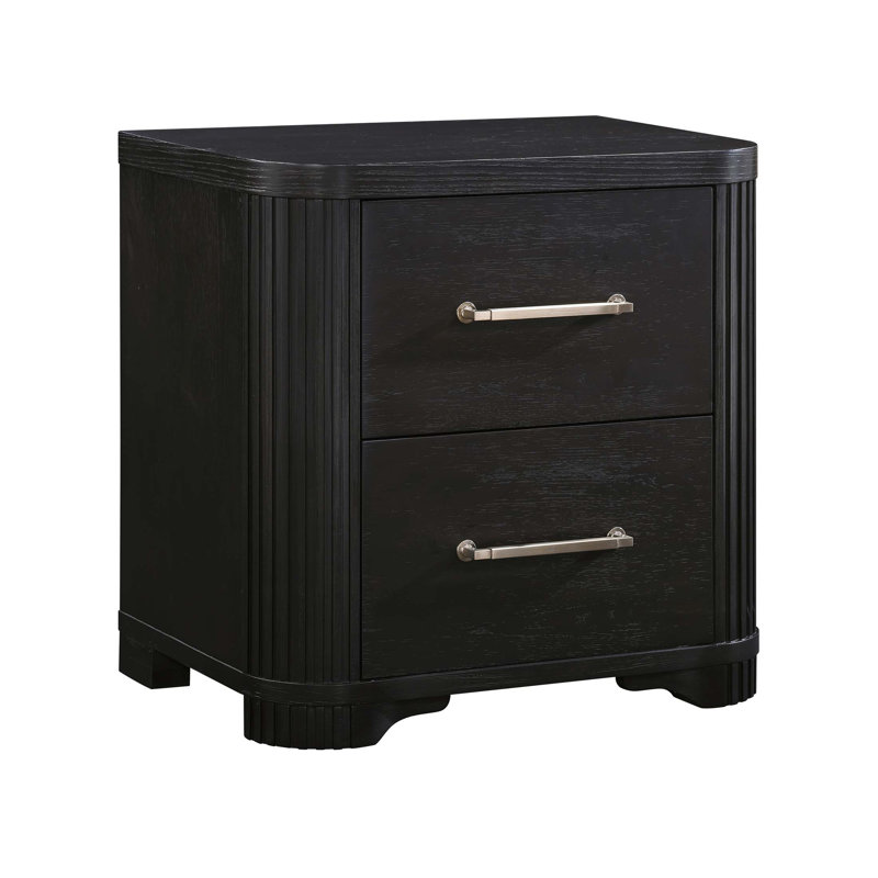 Table de chevet de style moderne avec 2 tiroirs en queue d'aronde, finition gris anthracite et poignées en laiton poli