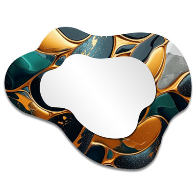 Abstract Tiles Of Emerald And Golden Stones I - Abstract Tile Asymmetrical Decorative Mirror, Modern irregular Wall Mirror, Printed on Metal