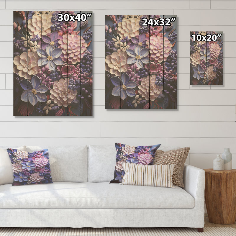 Sérénité lilas magique - lilas, art mural sur bois de pin naturel, H 40 po x l 30 po