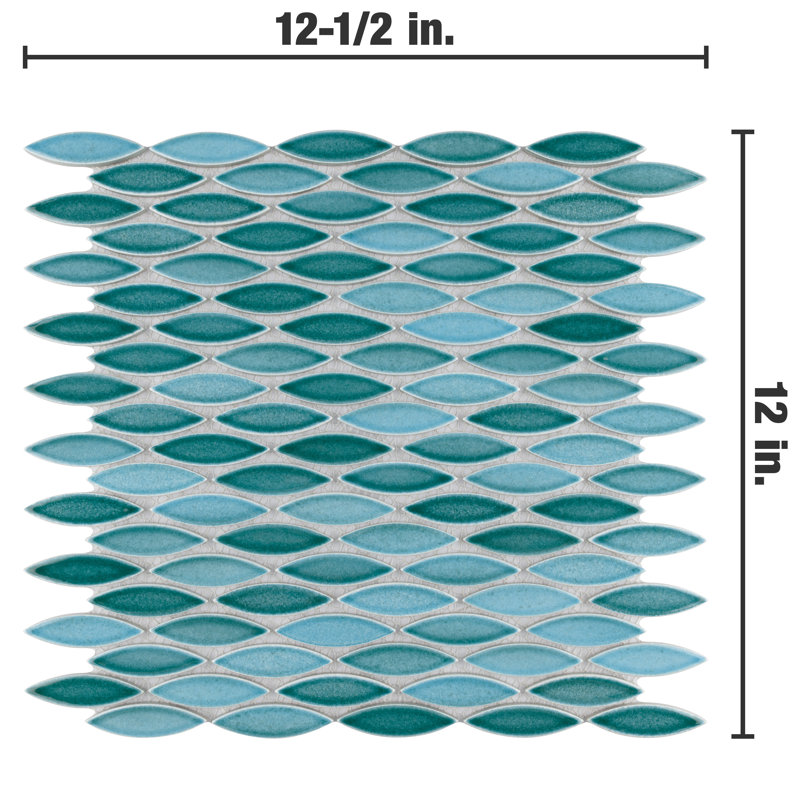 Pescado 1" x 2" Porcelain Mosaic Wall & Floor Tile, Teal/Aqua