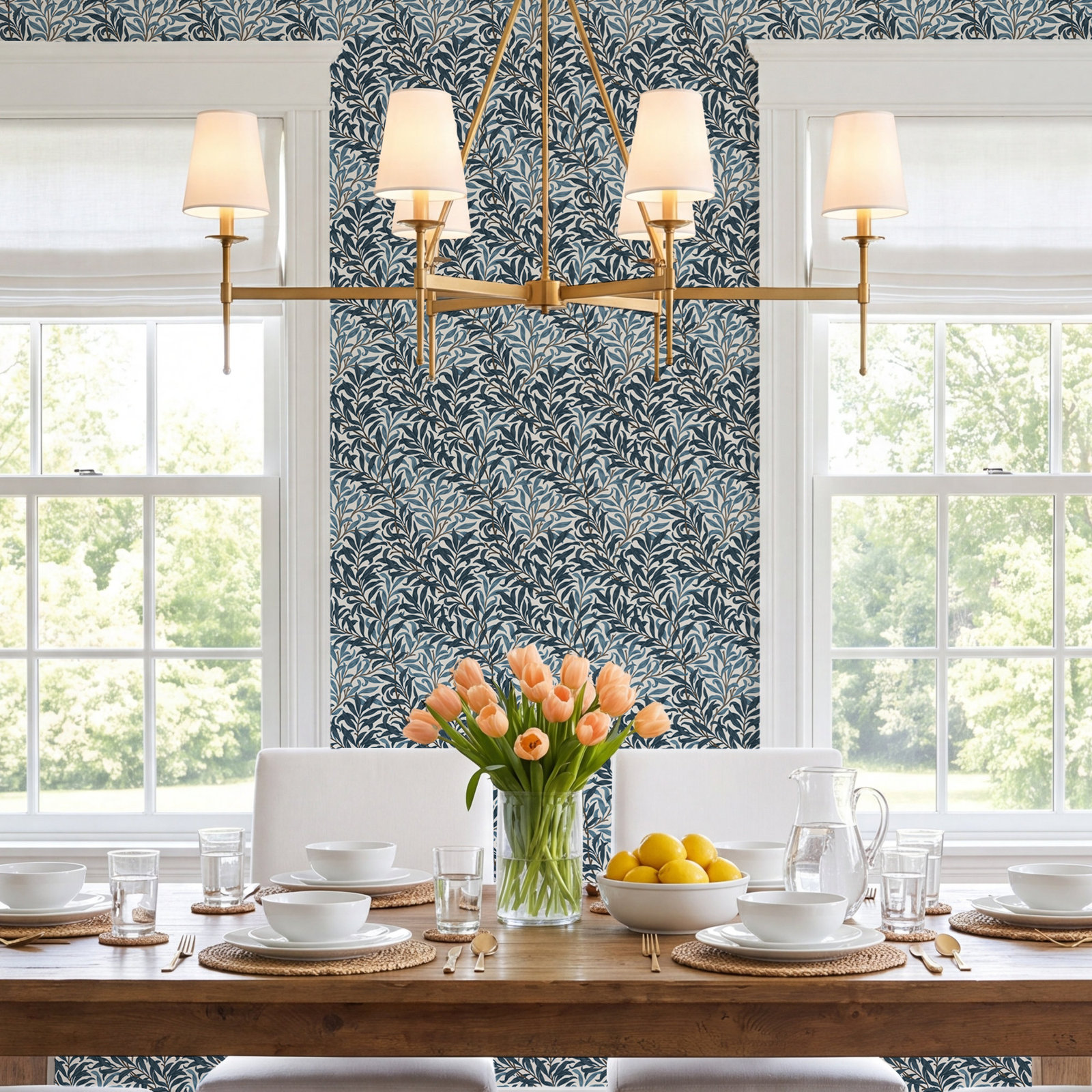 Floral Wallpaper, White/Blues