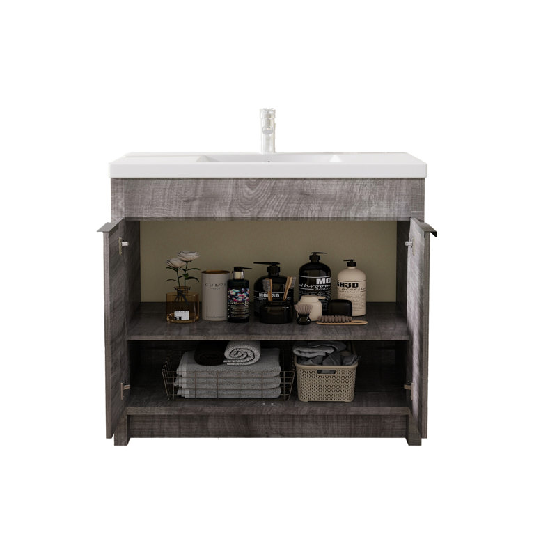 Meuble-lavabo autoportant de 91 cm avec lavabo, armoire en contreplaqué, porte à fermeture amortie, lavabo en céramique antidébordement
