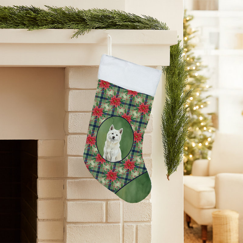 Chaussette de Noël blanche Akita Christmas PoinsettIas, Blanc