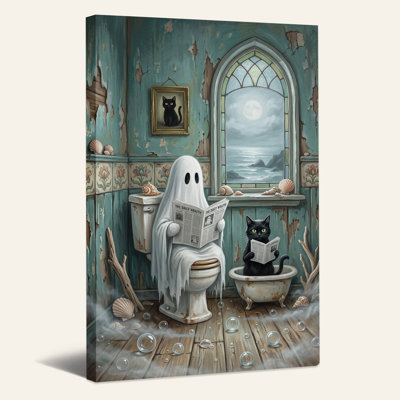 «Ghost and Black», lecture de journaux en bleu sarcelle, art sur toile