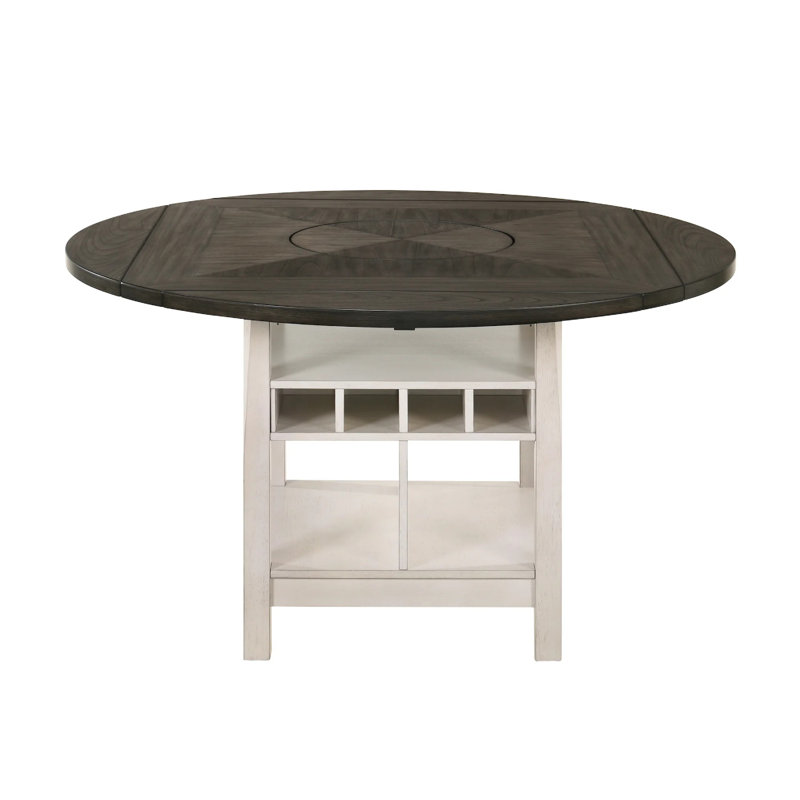 Table à hauteur de comptoir Nery W Lazy Susan, plateau gris de 60 po, base blanche