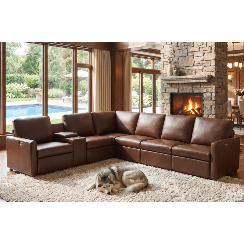 The Seaside Reclining Sectional Sofa, Espresso Genuine Leather