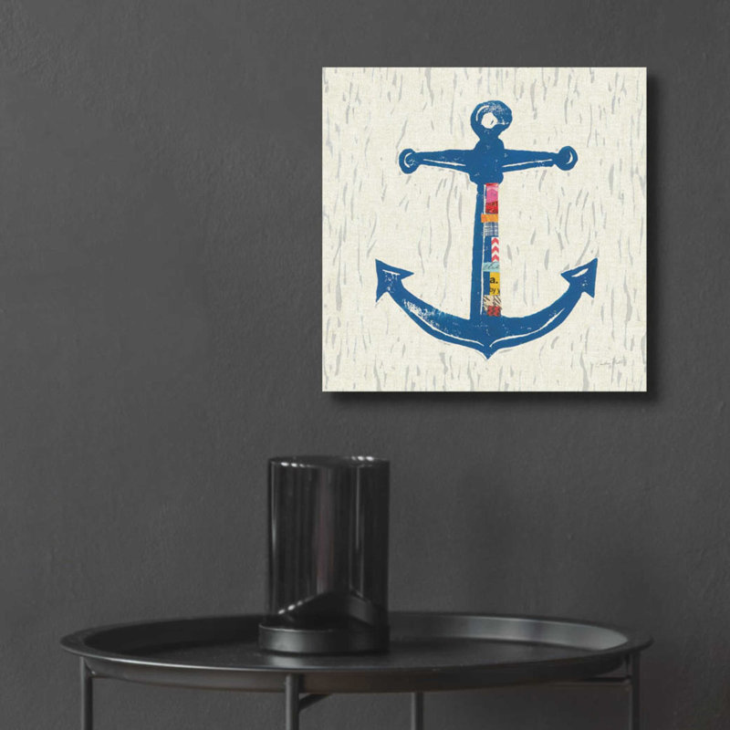 «Nautical Collage III on Linen» par Courtney Prahl, art mural en verre acrylique, H 12 po x l 12 po x P 0,13 po