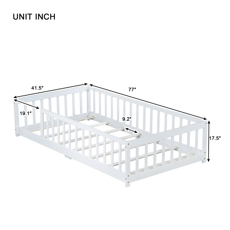 Floor Bed with Fence without Door, White