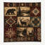 Plaid rustique en flanelle à motif ours et cerfs du sud-ouest américain, avec patchwork géométrique, panneaux représentant montagnes, lacs et forêts, idéal pour canapé, lit, chalet ou maison de campagne, 127 x 152 cm