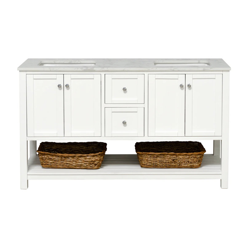 Ensemble de meuble-lavabo double 60 po Binne, Blanc, Carrara d'ingénierie
