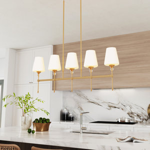 Datron 5-Light White Glass Shade Dimmable Modern Farmhouse Linear Chandelier Pendant Light Fixture