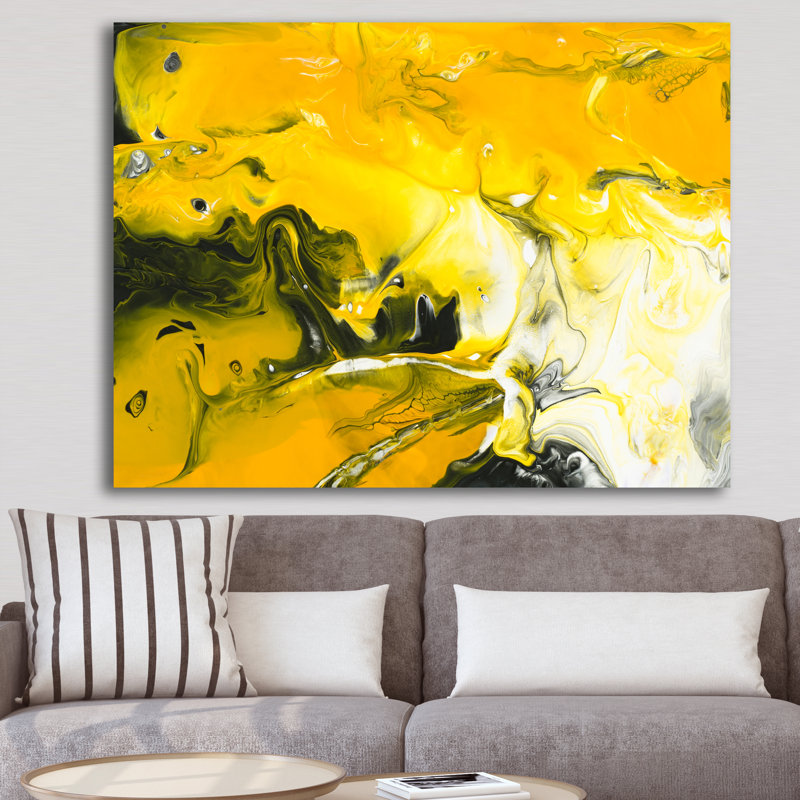 « Marbre acrylique jaune »-impression sur toile, H 24 po x l 32 po x P 1 po