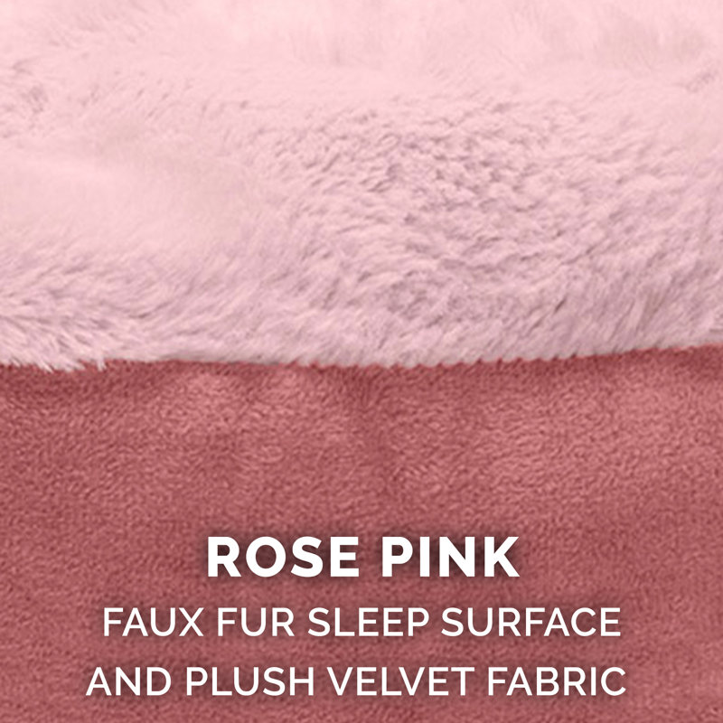 Small Rose Pink Velvet and Faux Fur Hooded Donut Pet Bed