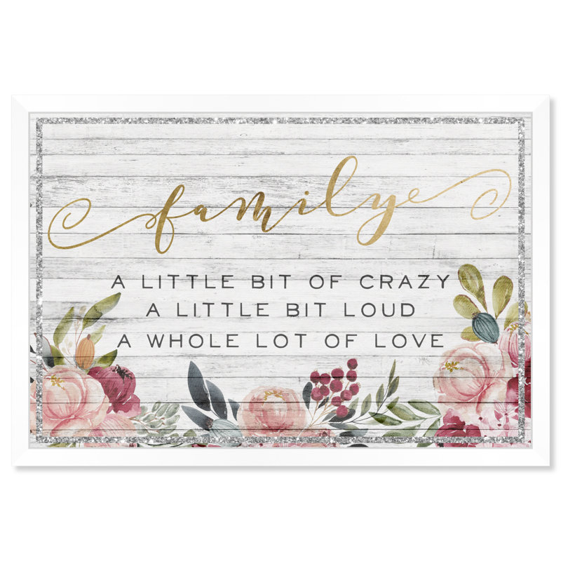 «Family Floral Love» - Art textuel, H 47 po x l 32 po x P 0,5 po, Cadre photo