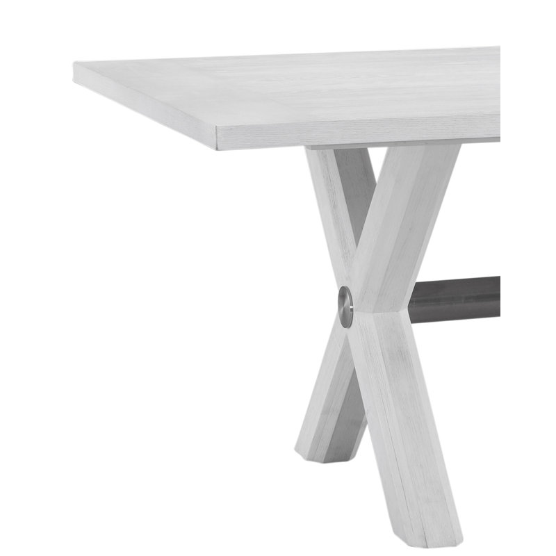 Table de salle à manger Nadine Chêne blanc avec base en X octogonale et nickel brossé