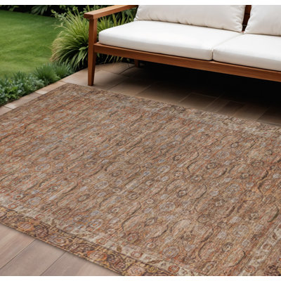 Tapis intérieur/extérieur lavable, 3 m x 4,2 m, motif floral cuivre et pêche